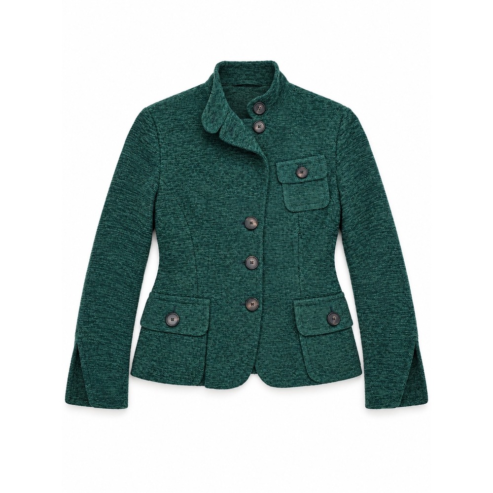 Akris Punto Emerald Green Mohair Blend Textured Mock Neck Jacket US 8